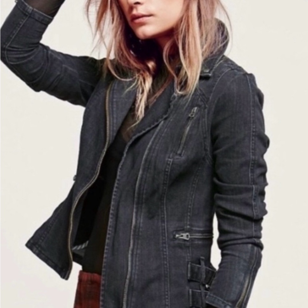 Free People black denim jacket